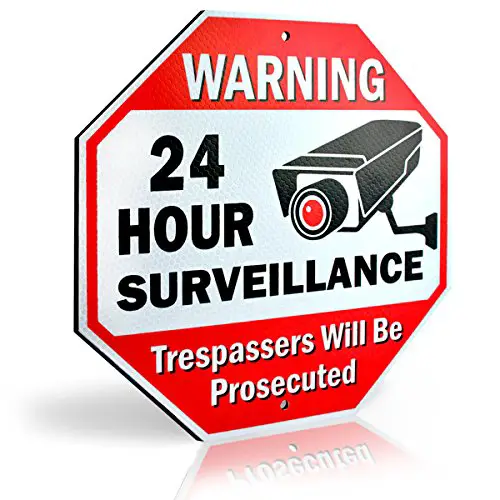 Signs Authority Reflective Warning 24 Hour Surveillance No Trespassing Metal Sign for Home Business Video Security CCTV Camera 12” by 12” Aluminum